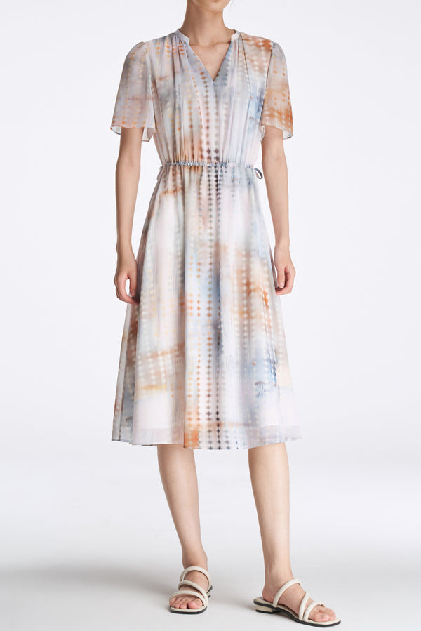 laurèl Laurèl Luminous Gradient Short Sleeve Midi Dress Blurry Gradient Pattern