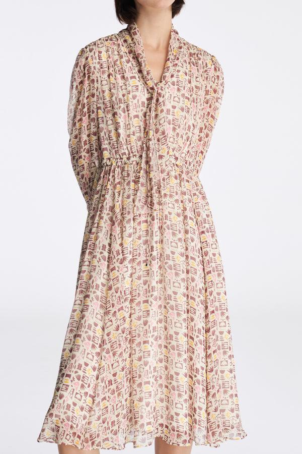 Laurèl Laurèl Memphis Style Pattern Flutter Tie Neck Dress Memphis-style Pattern