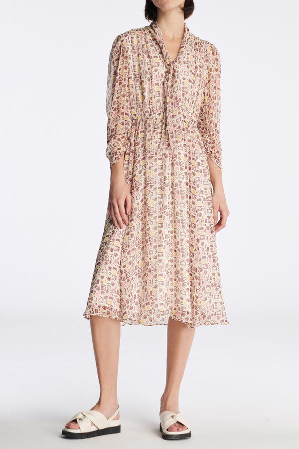 laurèl Laurèl Memphis Style Pattern Flutter Tie Neck Dress Memphis-style Pattern