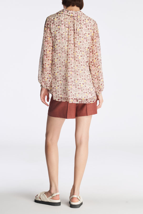 Laurèl Laurèl Memphis Style Pattern Puff Sleeve Blouse Memphis-style Pattern
