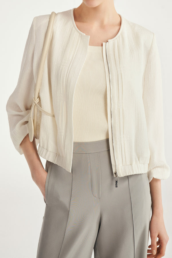 Laurèl Laurèl Silk Crepe Jacquard Short Jacket White