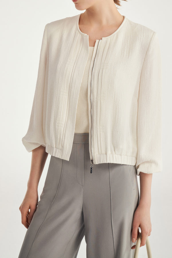 Laurèl Laurèl Silk Crepe Jacquard Short Jacket White