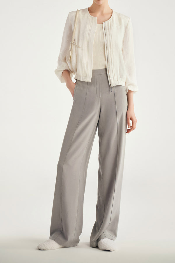 laurèl Laurèl Silk Crepe Jacquard Short Jacket White