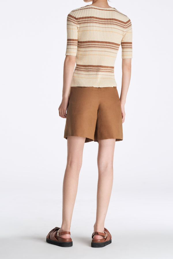 Laurèl Laurèl Silk Linen Wool Blend Bermuda Shorts Terracotta Brown