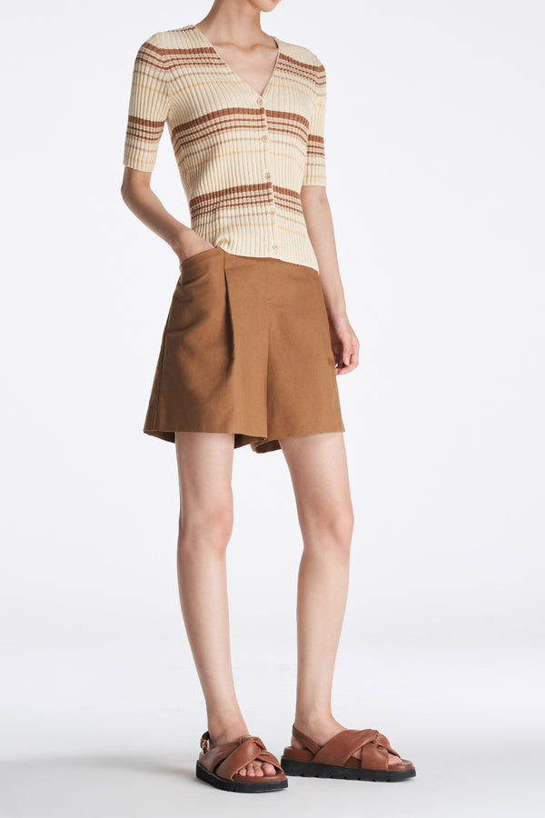 Laurèl Laurèl Silk Linen Wool Blend Bermuda Shorts Terracotta Brown