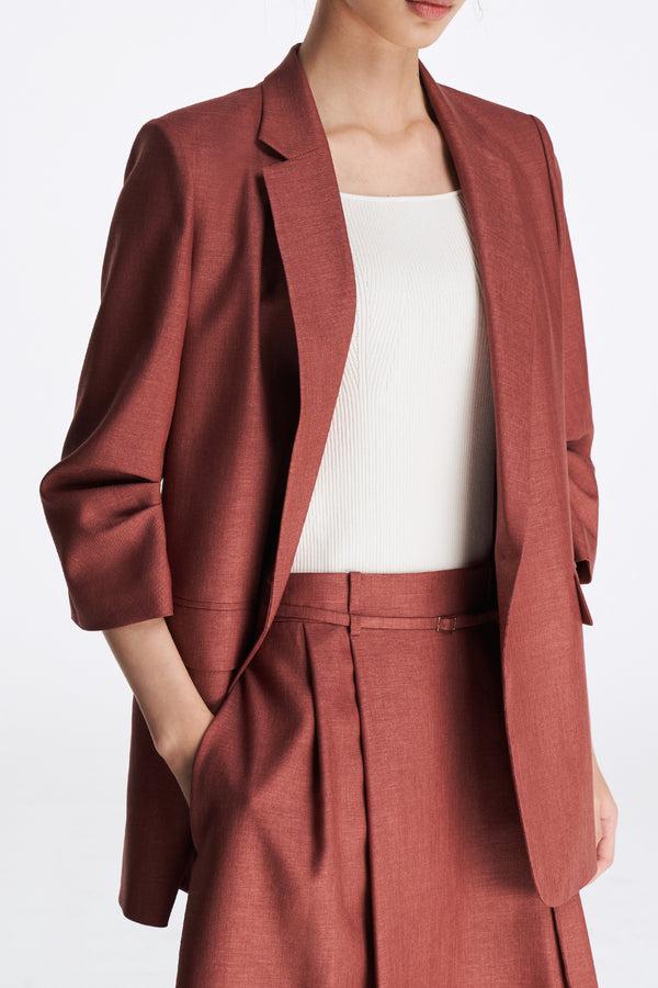 Laurèl Laurèl Three-quarter Sleeve Blazer Madder Brown