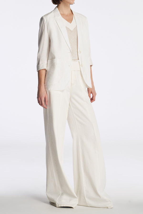 Laurèl Laurèl Three-Quarter Sleeve Straight-Fit Blazer In Linen White