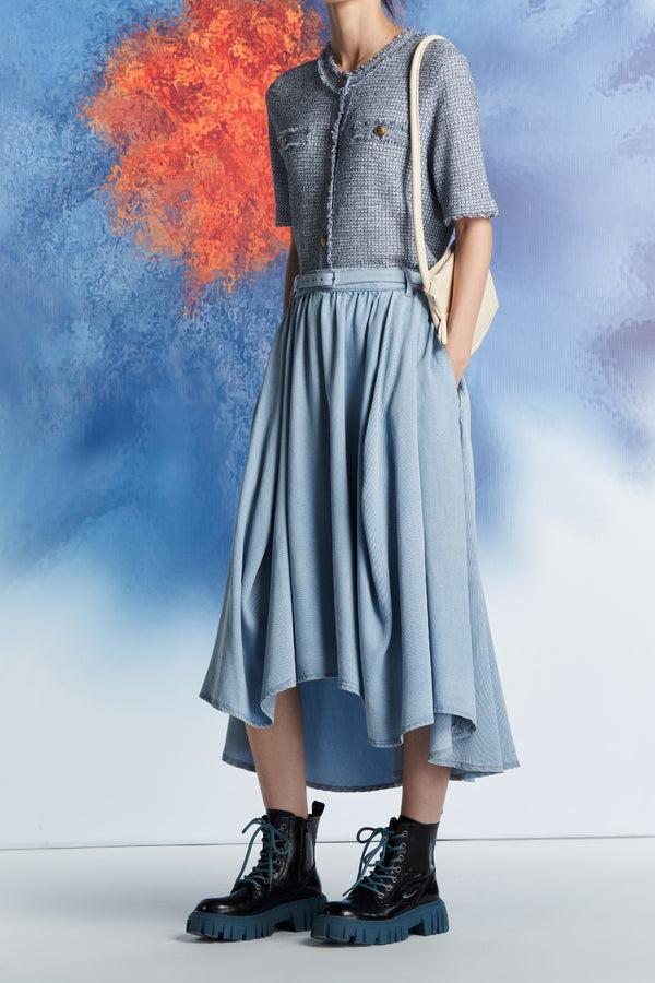 Laurèl Laurèl Tweed Texture Knit Cardigan Denim Blue