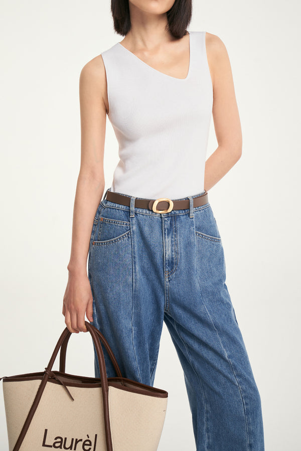 Laurèl Laurèl White Asymmetrical Neckline Knit Top White