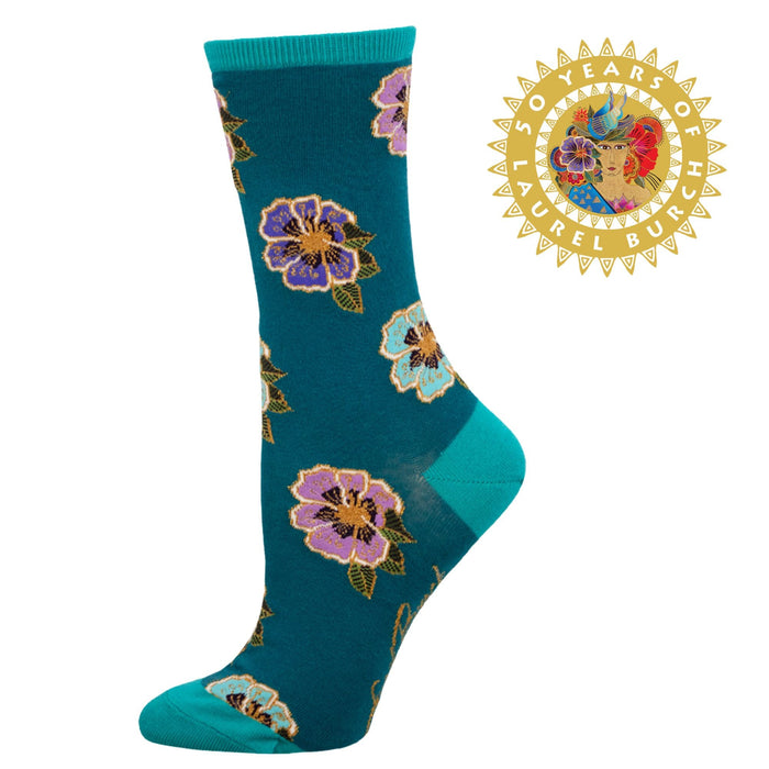 laurel burch 50 Years of Laurel Women's Floral Crew Socks - Teal