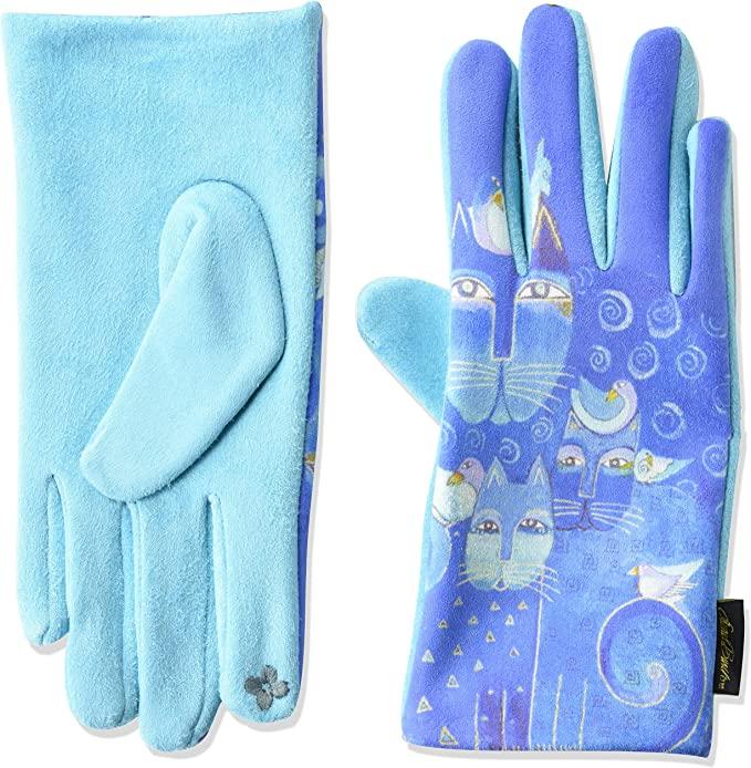 Laurel Burch Azul Cats Sueded Touchscreen Gloves - Blue