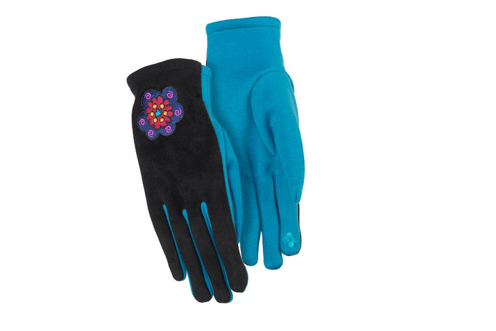 laurel burch Blossom Embroidered Touchscreen Gloves - Black/Teal