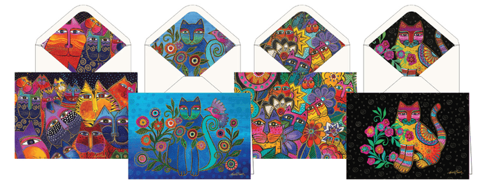 Laurel Burch Cats 16 Note Cards & Envelopes - Boxed Set