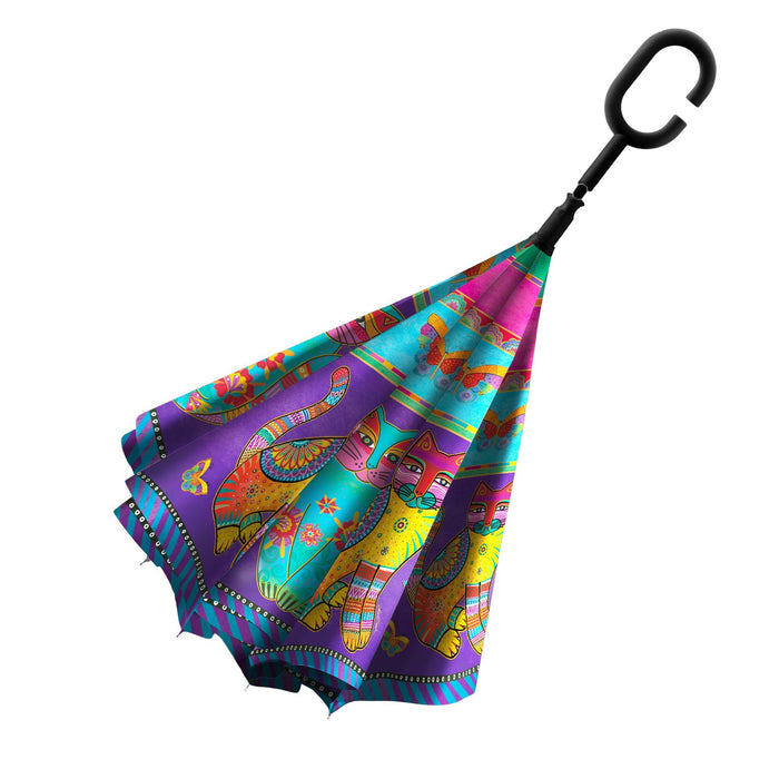 Laurel Burch Cats & Butterflies Reverse-Close Stick Umbrella