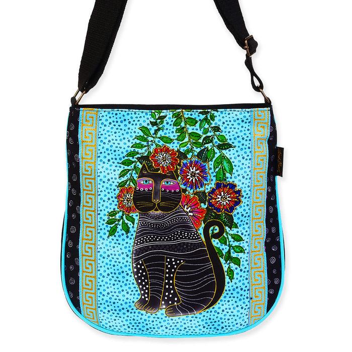 Laurel Burch Kitty Noir In Blossoms Large Crossbody