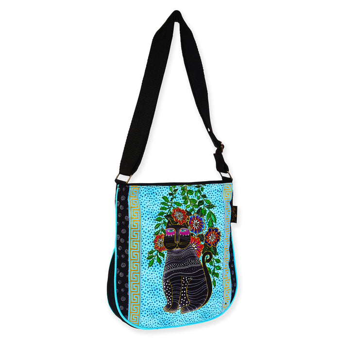 Laurel Burch Kitty Noir In Blossoms Large Crossbody