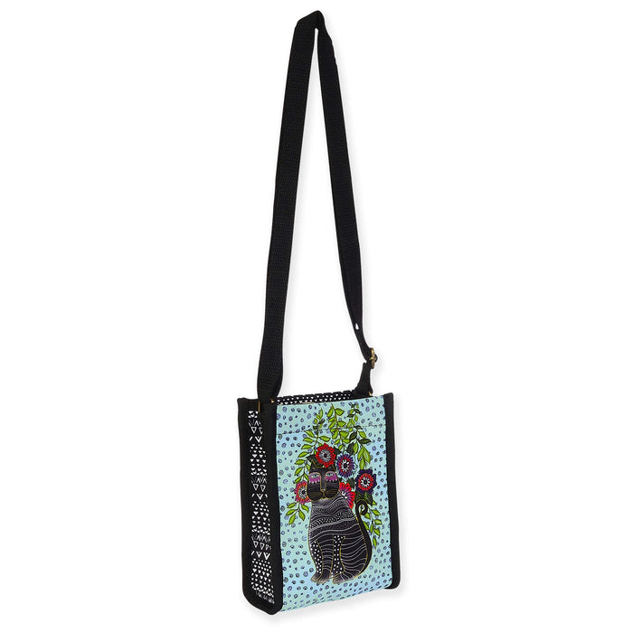 Laurel Burch Kitty Noir In Blossoms Neoprene Crossbody