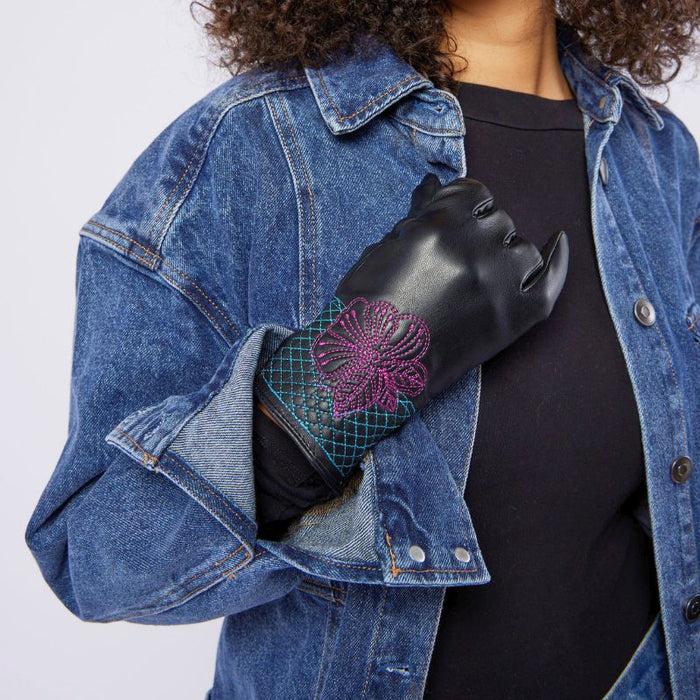 Laurel Burch Blossom Cuff Gloves - Magenta/Black