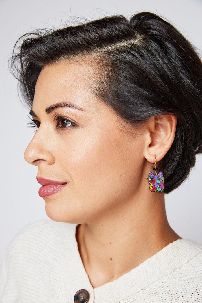 Laurel Burch Blossoming Cat Drop Earrings