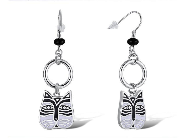 laurel burch Cat Face Drop Earrings - Silver