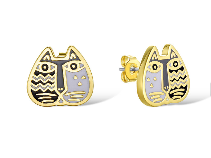 laurel burch Cat Face Stud Earrings - Black/White