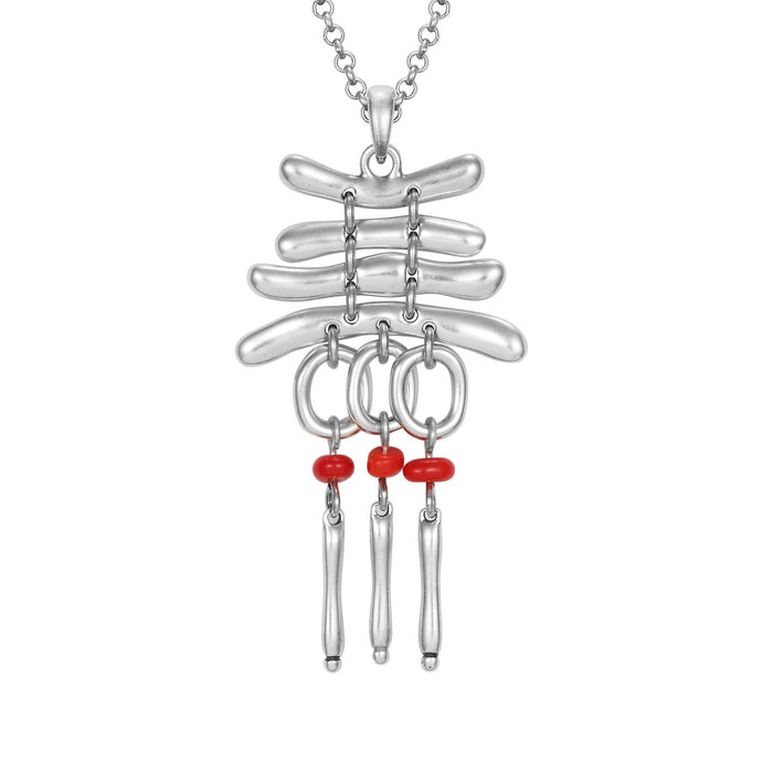 laurel burch Cole Necklace - Silver/Red Beads