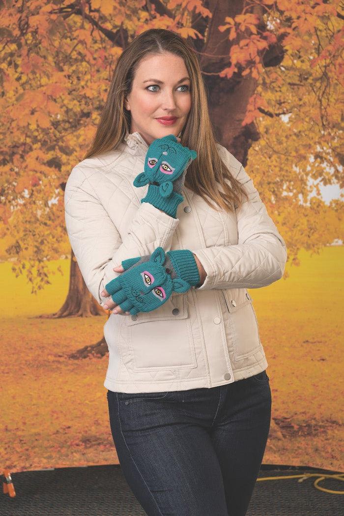 Laurel Burch Doggie Flip Mittens - Teal