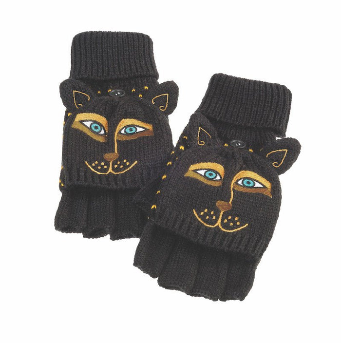 laurel burch Feline Flip Mittens - Black/Gold