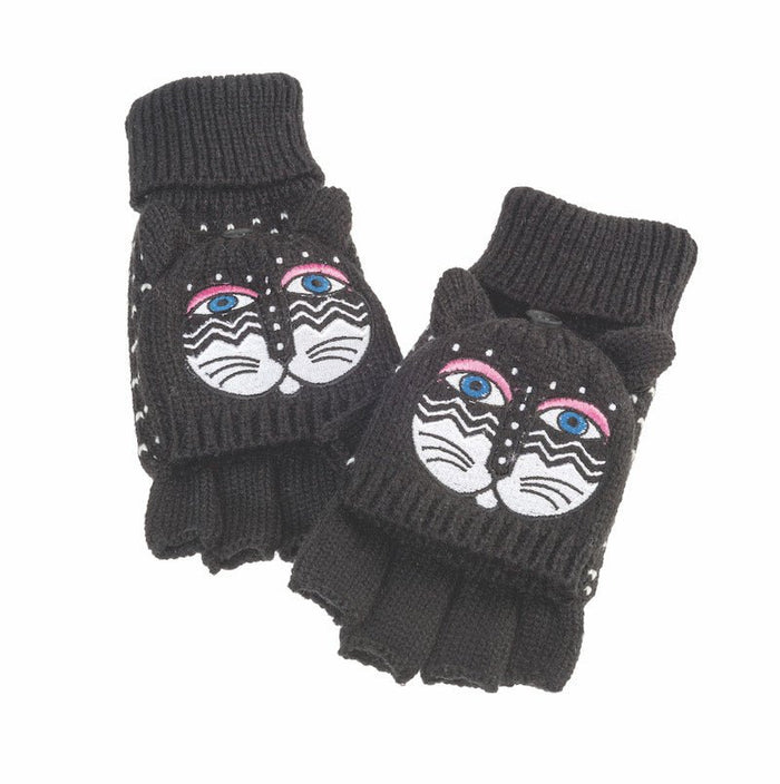 laurel burch Feline Flip Mittens - Black/White