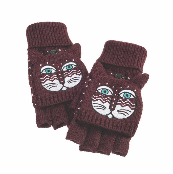 laurel burch Feline Flip Mittens - Brown