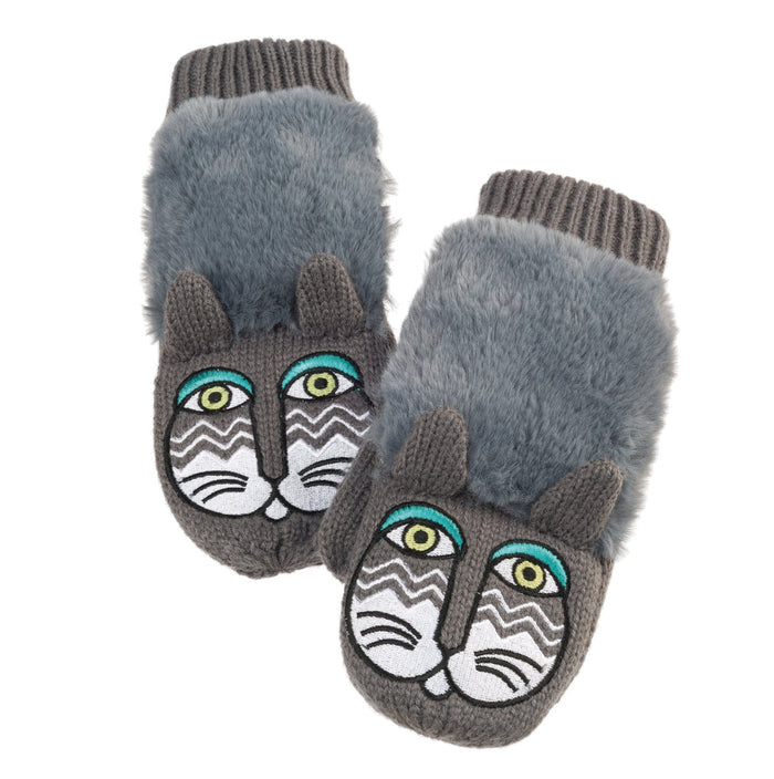 laurel burch Fluffy Cat Critter Mittens - Grey