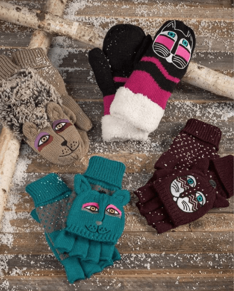 Laurel Burch Fluffy Puppy Mittens - Beige