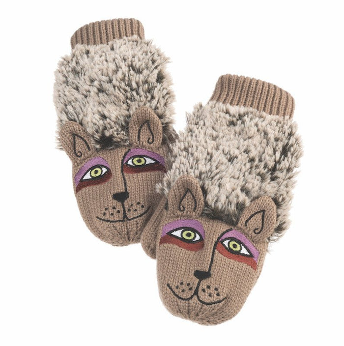 laurel burch Fluffy Puppy Mittens - Beige