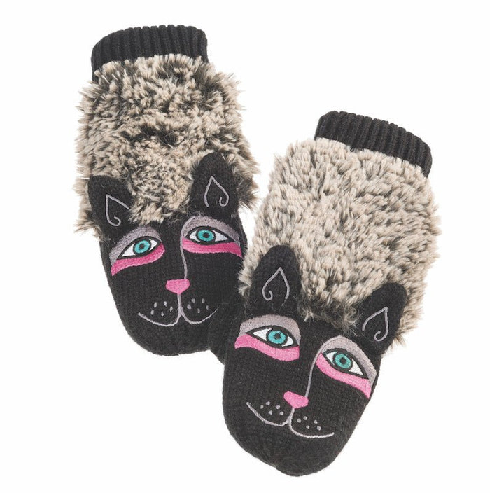 laurel burch Fluffy Puppy Mittens - Black