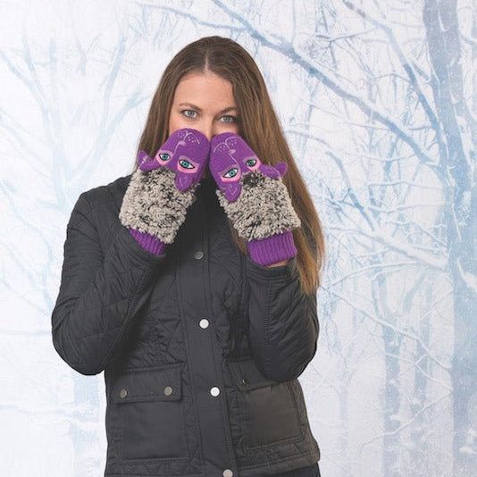 Laurel Burch Fluffy Puppy Mittens - Purple