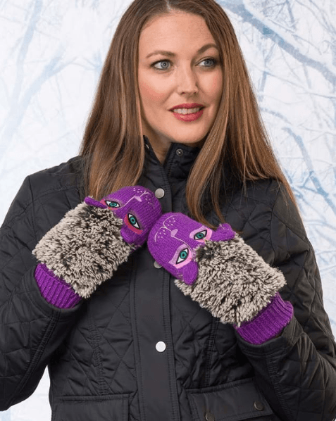 Laurel Burch Fluffy Puppy Mittens - Purple