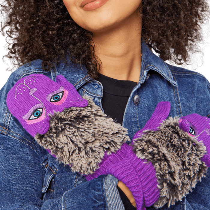 Laurel Burch Fluffy Puppy Mittens - Purple