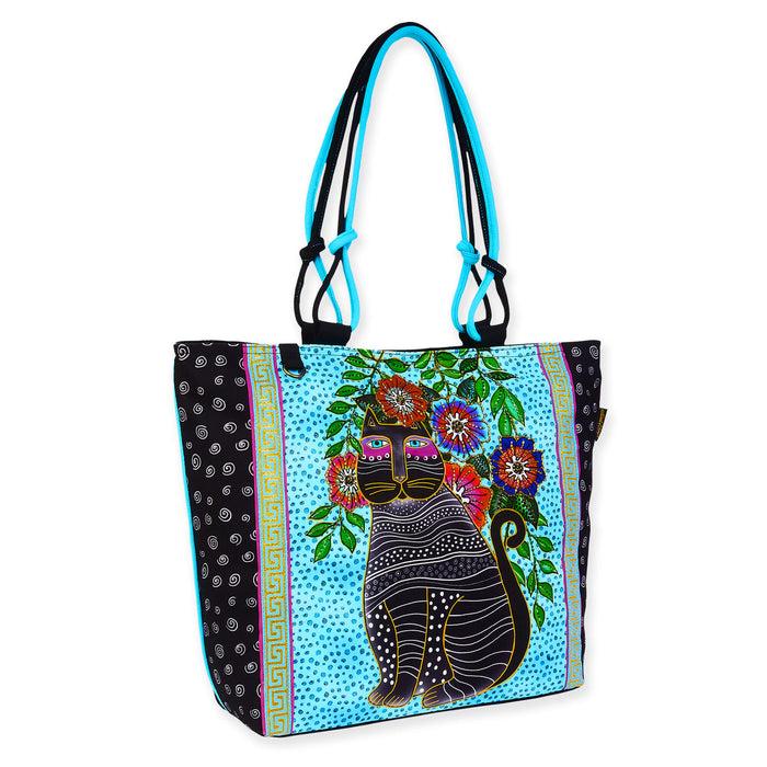 Laurel Burch Kitty Noir In Blossoms Large Tote