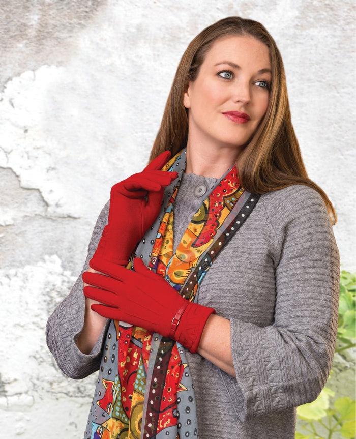 Laurel Burch Pop Stitch Touchscreen Gloves - Red
