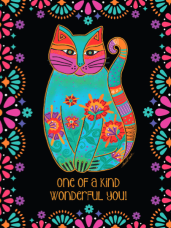 laurel burch Teal Cat Birthday Card - Single