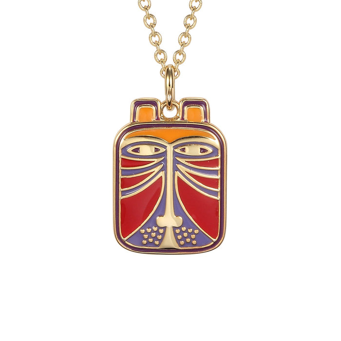laurel burch Toshio Cat Face Necklace - Gold/Red