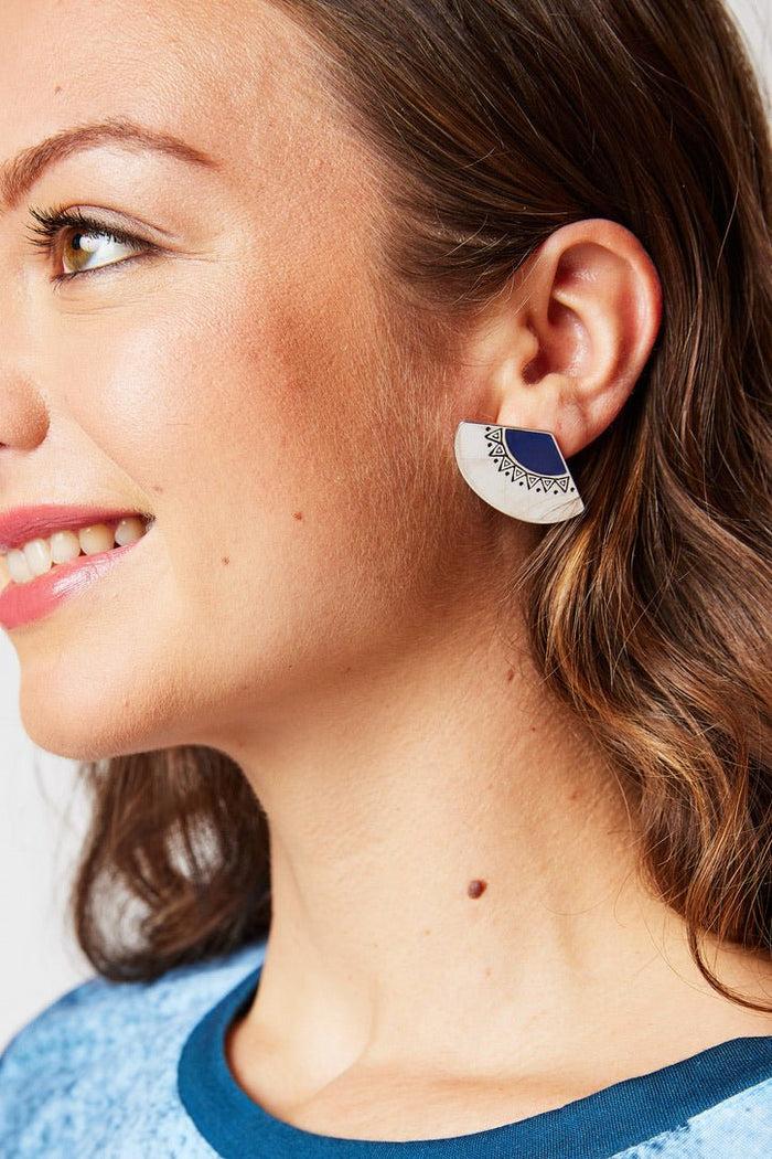 Laurel Burch Uchiwa Fan Stud Earrings - Indigo