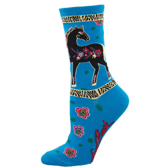 laurel burch Women’s Floral Horse Crew Socks – Blue
