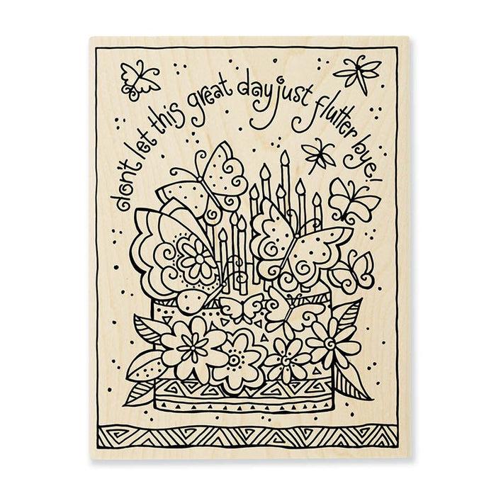 laurel burch Wooden Flutterbye Birthday Cake Stamp