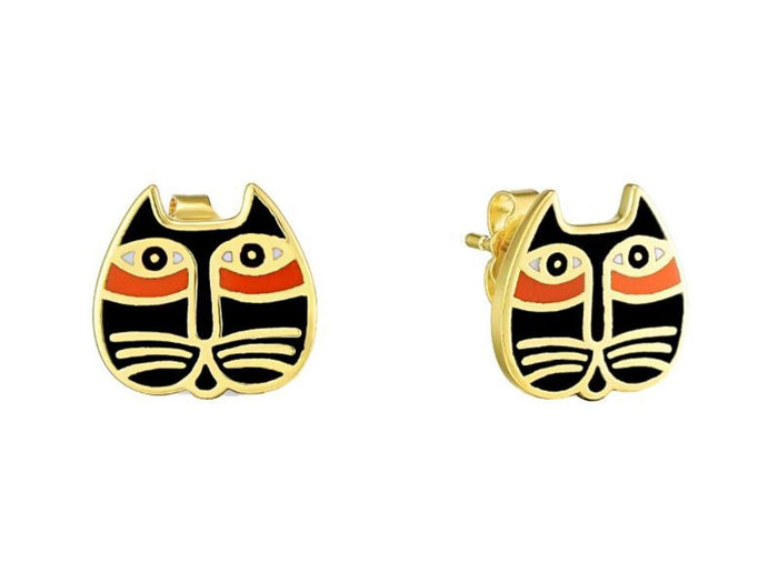 laurel burch Mystic Cat Face Stud Earrings - Black/Red