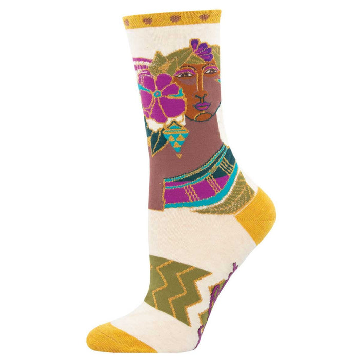 laurel burch Women’s Blossoming Woman Crew Socks – Ivory Heather