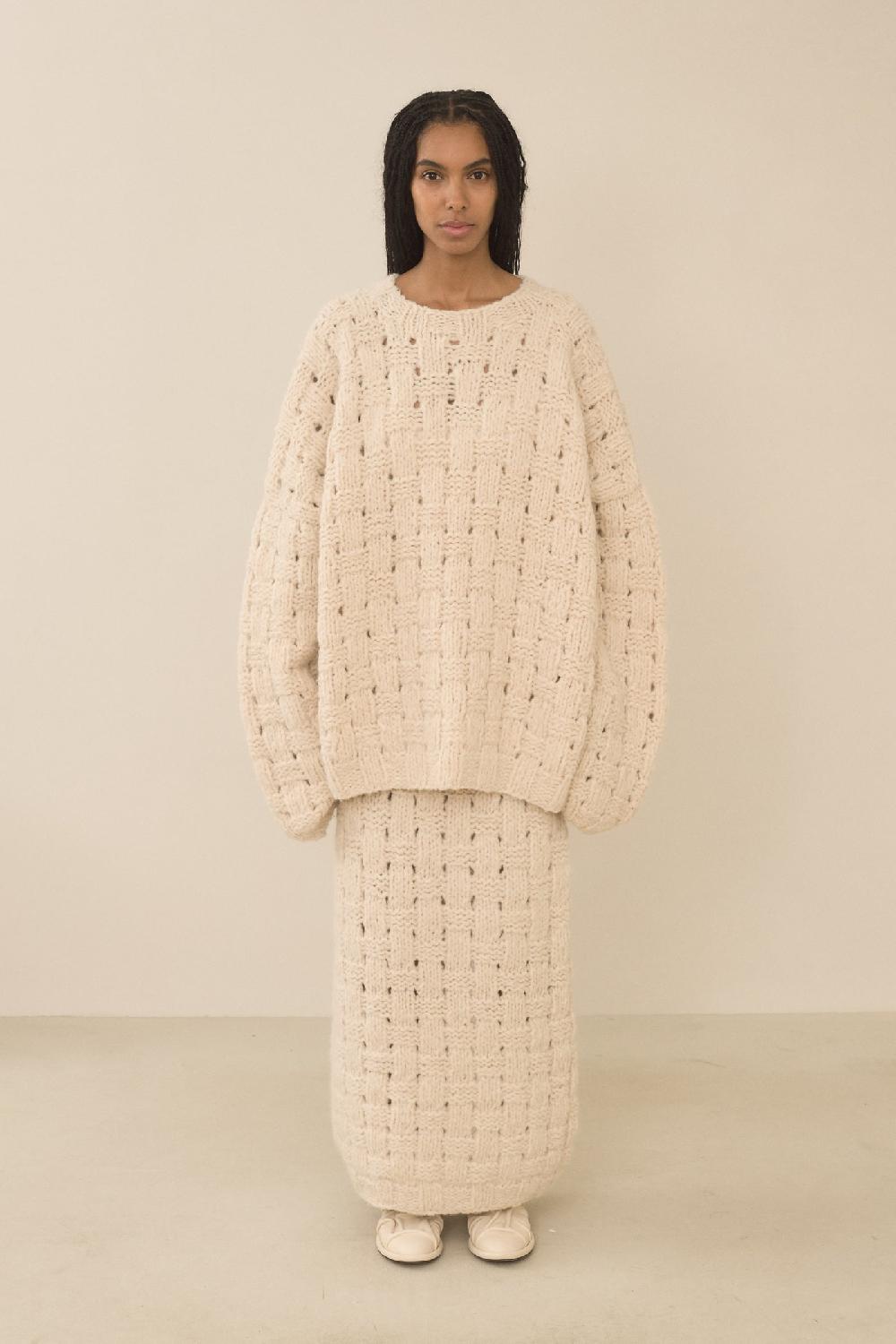 Lauren Manoogian HANDKNIT INTERLACE SKIRT ALABASTER