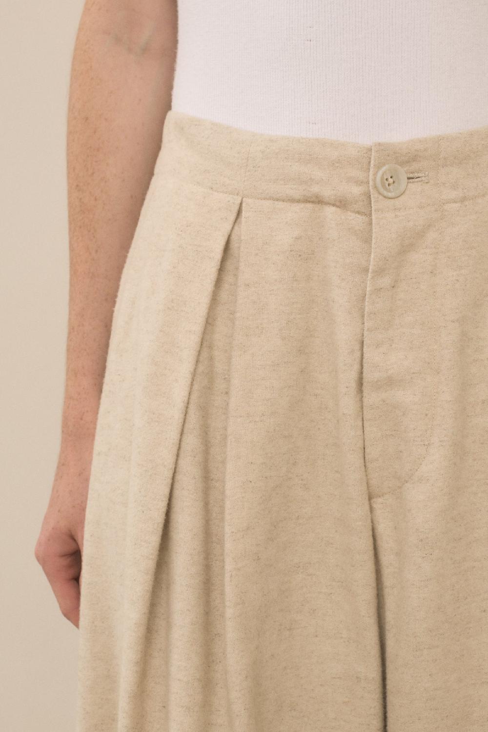 Lauren Manoogian FLANNEL PLEAT TROUSER ECRU