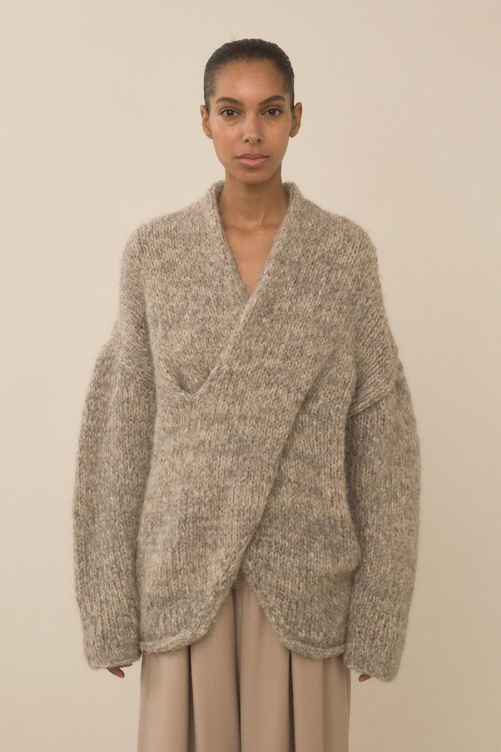 lauren manoogian HANDKNIT BIG CABLE PULLOVER MARL