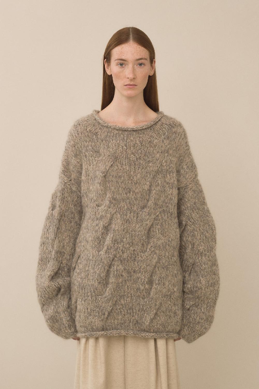 lauren manoogian HANDKNIT CABLE ROLLNECK MARL